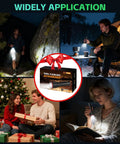 Collage of Six Pack Rechargeable LED Flashlights With High Lumen Output in various uses: hiking, camping, gifting, and reading.