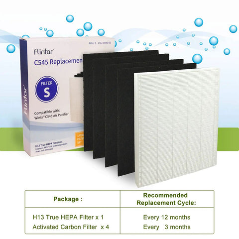 Replacement Filter S For Winix C545 Air Purifier, H13 Grade Main Filter Plus Activated Carbon, 4-Pack, detail of package contents