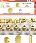 Aienxn 1/4 in brass compression fittings kit, 50 pcs; inserts, sleeves, ferrules, and nuts in a plastic organizer box