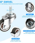 1 Inch Mini Swivel Caster Wheels 4 Pack Threaded Stem Casters M6x15mm Bolt Base showing 360 swivel and TPE wheel design in brown.