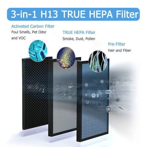 MSA3 MSA3S Compatible 3 In 1 H13 True HEPA Filter Replacement with pre-filter, HEPA, and activated carbon layers.