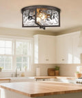 13 Inch Hammered Glass Flush Mount Ceiling Light In Dark Bronze Finish For Kitchen Dining And Hallway Must Have Modern Close To Ceiling Fixture With Antique Vibe, Cozy Warm Glow And Easy Install, shown in kitchen
