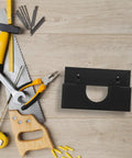 Angle Grinder Holder Wall Mount Rack For Garage And Workshop, Heavy Duty Iron Tool Organizer, shown with various tools on a wood table.