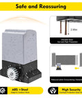 Heavy Duty Automatic Sliding Gate Opener Kit With 750W AC Motor And Two Remotes, IP44 metal housing with rain droplets.