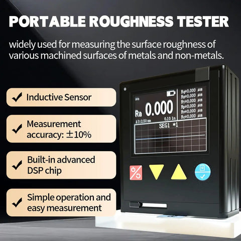 Portable Surface Roughness Tester With Top Notch Precision Handheld Roughness Gauge For Metal And Non Metal Surfaces Measures Ra Rz Rq Rt Rp Rv Rc Across 7 Parameters In Real World Production Settings, front view