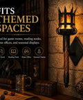 Medieval LED Torch Wall Sconce, Gothic Castle Flame-Effect Lamp mounted on stone wall, ideal for themed spaces.