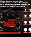 Slick No Sweat Drill Attachment Jig Kit For Turning Square Lumber Into Smooth Wooden Dowels Fast Solid Eight Size Range With Razor Sharp Carbide Blades For Hard Core Woodworking, featuring diameter adjustment holes.