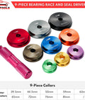 Bearing Press Kit 10 Piece Bearing Race And Seal Driver Set with dual sided adapters and metric sizes, colorful collars.