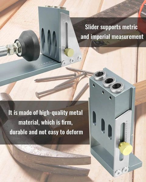 Pro Grade All Metal Pocket Hole Jig Kit For Woodworking, Heavy Duty And Pro Ready with 2-3/8 Inch Titanium Plated Drill Bits