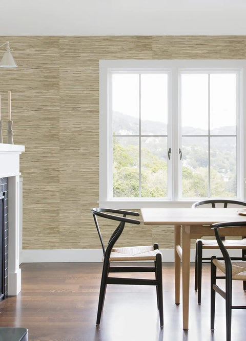Dining room with Grasscloth Wallpaper Wheat And Tan, Unpasted 36-Inch Wide By 288-Inch Long Double Roll, serene and cozy atmosphere