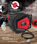 Retractable Extension Cord Reel 50 Feet 14 AWG 3 Conductor Power Cord For Garage And Workshop Wall Or Ceiling Mount Three Outlets