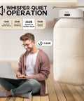 MOJOCO portable clothes dryer; beige fabric cover with white control unit and hanging rod.
