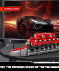 Mould King V12 Engine Model Kit That Runs With Battery And Gearshift displayed on a table, motorized car model, 3472+ Pieces.
