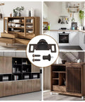 Bulldog Style Cabinet Door Latch With Antique Brown Finish, Right Angle Mount, shown in kitchen and storage settings
