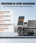 Mini Metal Lathe 8.7 X 23.6 Inch, 1100W Counter Face Turning Machine With Infinitely Variable Speed And Led Digital Display For Driling And Precision Milling Projects, showing control panel and specifications.