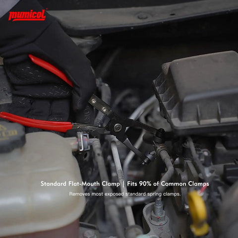 Using the 9 Piece Hose Clamp Pliers Set Heavy Duty Pro Grade Locking Long Reach Tools For Automotive Work on a car engine hose.
