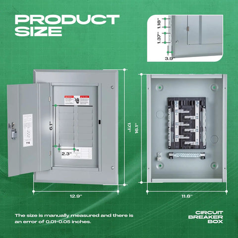 Pro Style 12 Space Circuit Breaker Panel 125 Amp Indoor Load Center With Main Lug Steel Enclosure dimensions and layout diagram.