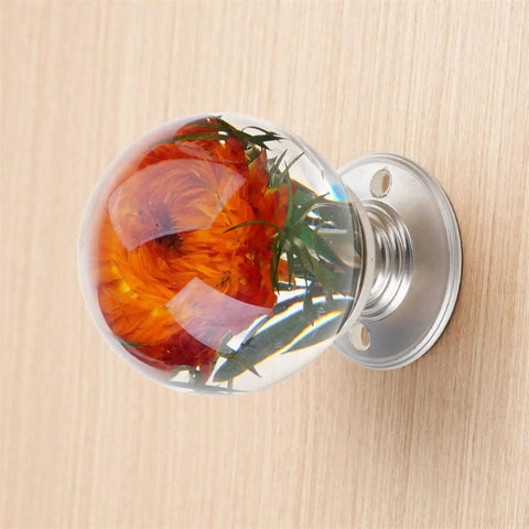 Swanky Resin Crystal Ball Cabinet Knobs Rad Furniture Pulls Durable Metal Wardrobe Handles Smooth Swap Modern Vintage Decor Dope Hardware For Drawers Snazzy Home Refresh Fade Proof with orange flower design.