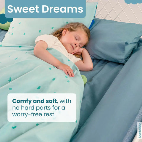 Skip The Worry With This Ultra Cozy Foam Bed Bumper That Anchors Toddler Squad Firmly Against Dangerous Nighttime Roll Outs While Granting Parents Unrestricted Access, toddler sleeping comfortably with soft bedding.