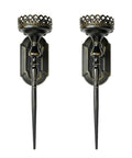 Gatheroad Pillar Candle Wall Sconces Set of 2, Gothic Lattice Crown Decor with black finish and antique-gold accents.
