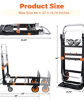 3 In 1 Folding Dolly Cart With Wheels Heavy Duty Hand Truck For 600 Lb Loads, Collapsible With Retractable Handle And Two Straps, Converts To Two Wheel Or Four Wheel Trolley For Warehouse, Home Or Office Use; max size 44 x 37 x 15.75 in