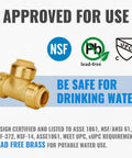 Six Pack Tee Plumbing Pipe Connector Set Three Quarter Inch Push Fit PEX Tee No Lead Brass Tee Fittings With Disconnect Clip Plug And Play Copper CPVC For Home Water Plumbing product image showing lead-free brass fitting with safety certifications.