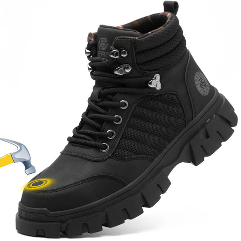 Waterproof Steel Toe Boots For Men 6 Inch Comfort Fit Work Boots With Tough As Nails Indestructible Steel Toe Lightweight Black