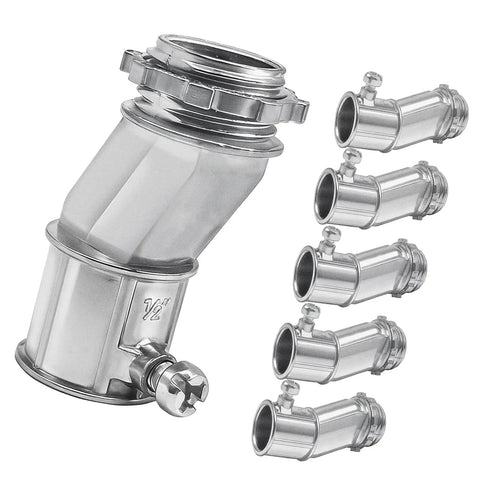 6 Piece Offset Conduit Connectors Zinc Alloy Electrical Tube Fittings With Hella Secure Grip, including 1/2 Inch angled and straight connectors.