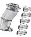 Heavy Duty 6 Pack Offset Conduit Connectors 1/2 Inch Zinc Alloy connectors displayed with one angled and five straight fittings.