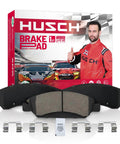 HUSCH front ceramic brake pad kit with mounting hardware; pair of pads and metal clips