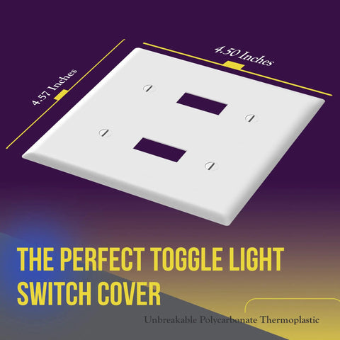 Two-Gang Toggle Wall Plate With Gloss White Finish No-Fuss Double Switch Cover, Heavy-Duty Polycarbonate Thermoplastic, 8812-W