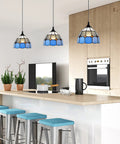 Plug In Tiffany Style Pendant Light With 16.4 Ft Cord, Dimmable Rotary Dimmer, over kitchen island with blue stools