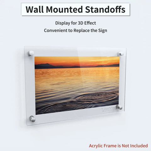 Wall display using 50 Pack Stainless Steel Standoff Screws, One Inch Diameter By One Inch Length, Silver Mounting Hardware