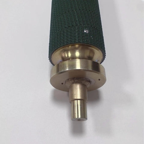 Close-up of Lawn Equipment Roller Replacement Part 658458 showing metal components and textured surface for Turfco Meter Matic Top Dresser Model F15B