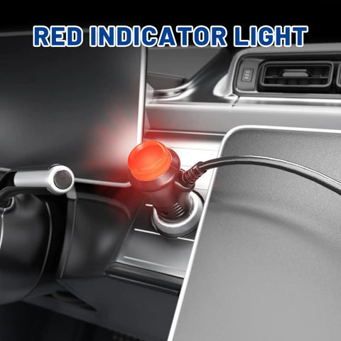 Ready To Roll 12 Volt Car Charger Adapter With Extra Long Power Cord Cable For Snailax Comfier Back Massage Cushion, showing red indicator light in the car.
