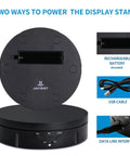 JAYEGT 22lbs Motorized Rotating Turntable Display Stand with USB and rechargeable battery ports for electric spinning.