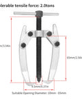 Beefed Up 2 Jaw Gear Puller Set 2.5 Inch Universal Bearing Extractor Tool 65mm Reach with adjustable arms and tensile force label