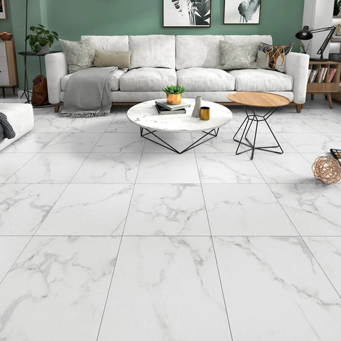 Living room with Peel And Stick Floor Tiles For Bathrooms Diy Friendly Waterproof Vinyl Marble Look 12x12 Inches 20 Self Adhesive Tiles Thick 1.6mm No Mess Easy Install White Marble Style Durable Floor Upgrade