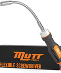 Versatile 12 In 1 Ratcheting Flexible Screwdriver For Tight Spaces With Bendable Shaft And Bit Holder shown with packaging