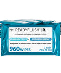 Pack of 960 ReadyFlush JR. On-The-Go Travel Size Flushable Wipes Unscented With Aloe Biodegradable Wet Wipes 7x8 Inch.