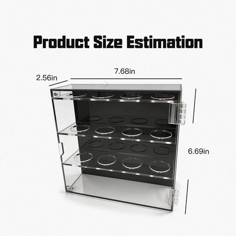 12 Slot Wall Mounted Acrylic Display Case For Baseballs And Golf Balls, Magnetic Front Door, size dimensions