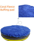 12Pcs 5 Inch Foam Buffing Pads Kit With Coral Fleece Pad Backing Plate M14 Drill Adapter close-up of blue coral fleece pad