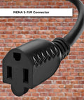 Heavy Duty 6 Foot Extension Cord 16 AWG SJTW Indoor Outdoor Power Cable 3 Prong 125V 13A NEMA 5-15R connector close-up