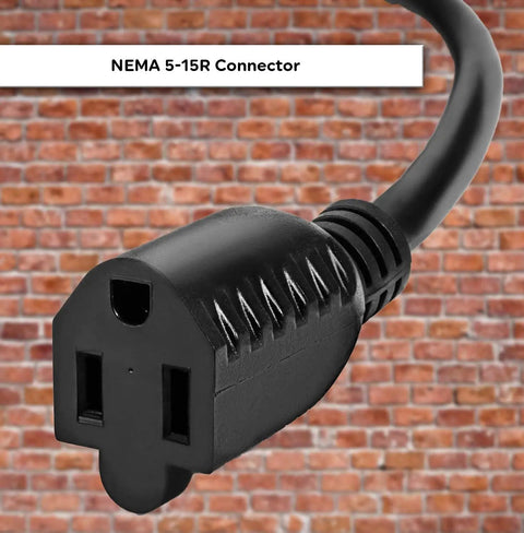 Heavy Duty 6 Foot Extension Cord 16 AWG SJTW Indoor Outdoor Power Cable 3 Prong 125V 13A NEMA 5-15R connector close-up