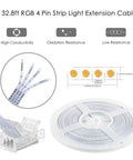 Plug And Play 10 Pack 4 Pin 10mm LED Strip Connectors With 32.8ft RGB Extension Cable product image showing cable and connectors