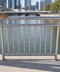 Heavy Duty Outdoor Railing Guardrail For Balcony And Deck Crafted From Top Shelf 304 Stainless Steel along a riverside.