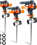 3 Pack Pulsating Sprinklers With Metal Spike 360 Degree Adjustable Rotating Impact Sprinkler For Large Yard Lawn Garden Coverage