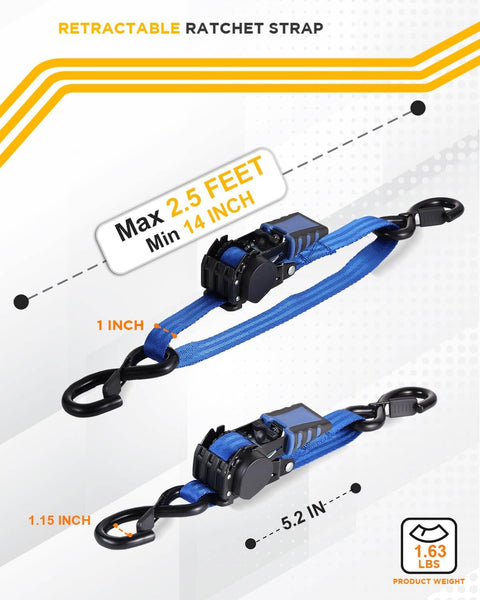 Retractable Ratchet Straps For Boats And Jetskis Two Pack Dockside Ready One Inch Wide By Two And A Half Feet Long Heavy Duty