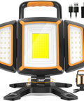 30W Rechargeable LED Work Light With 3000 Lumens, Magnetic And Waterproof Cordless Job Site Lighting showing foldable sides and charger