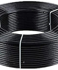 Image of a coiled 50 Ft Nylon Air Hose 1/4 Inch OD Black Beefed Up Pneumatic Tubing For Compressors And Air Tools Heavy Duty Pro Grade.